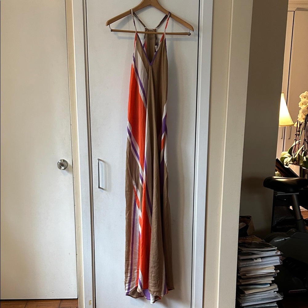 Vintage Ramona LaRue by Arianne Striped Maxi Dress in Orange, Purple, White S